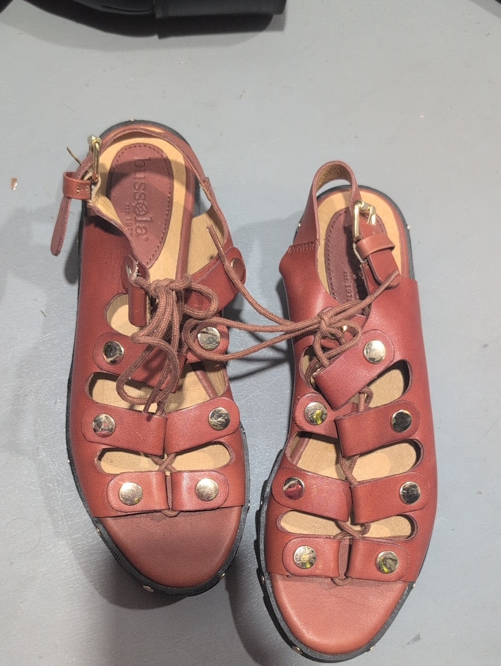 bussola Rust Brown Leather Lace-Up Gladiator Sandals